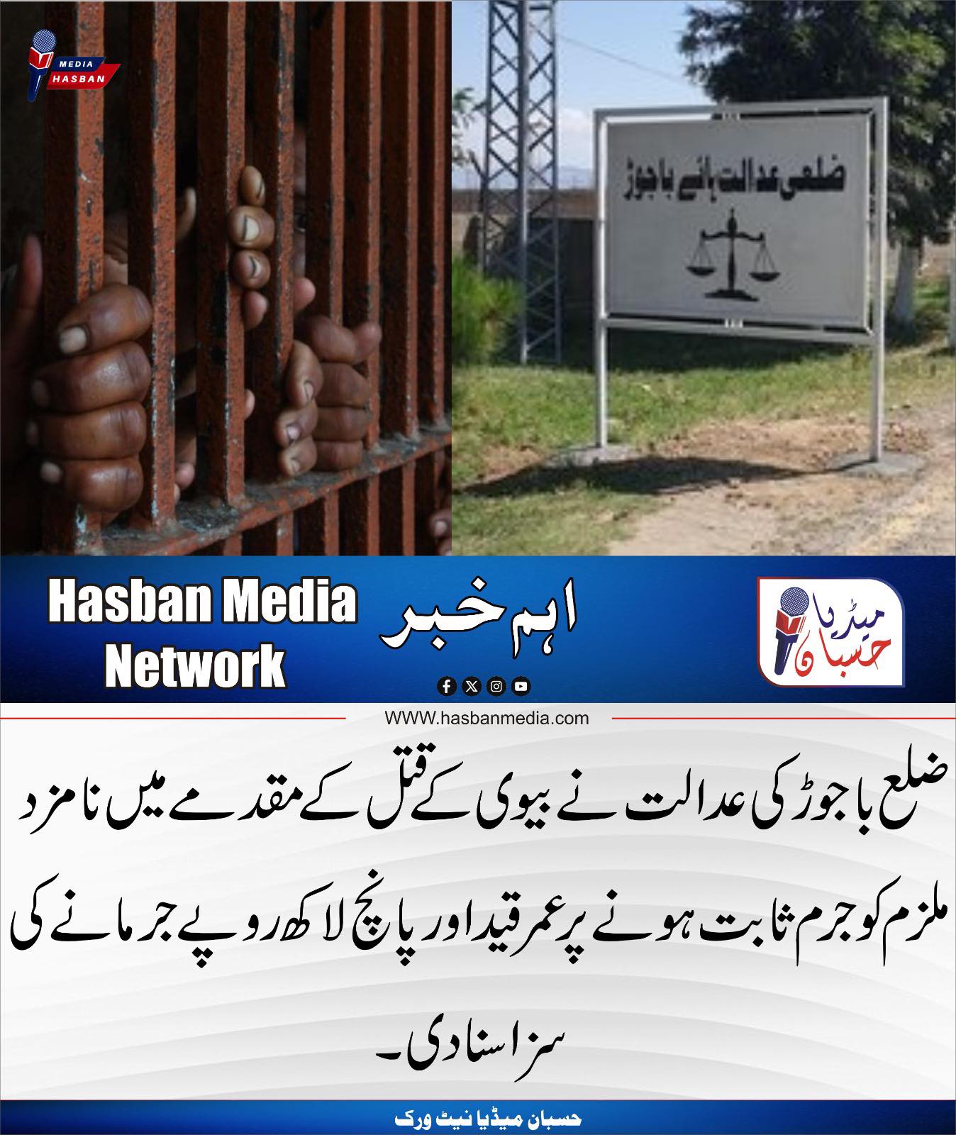  بیوی کے قتل میں ملوث ملزم کو عمر قید اور 5 لاکھ روپے جرمانے کی سزا