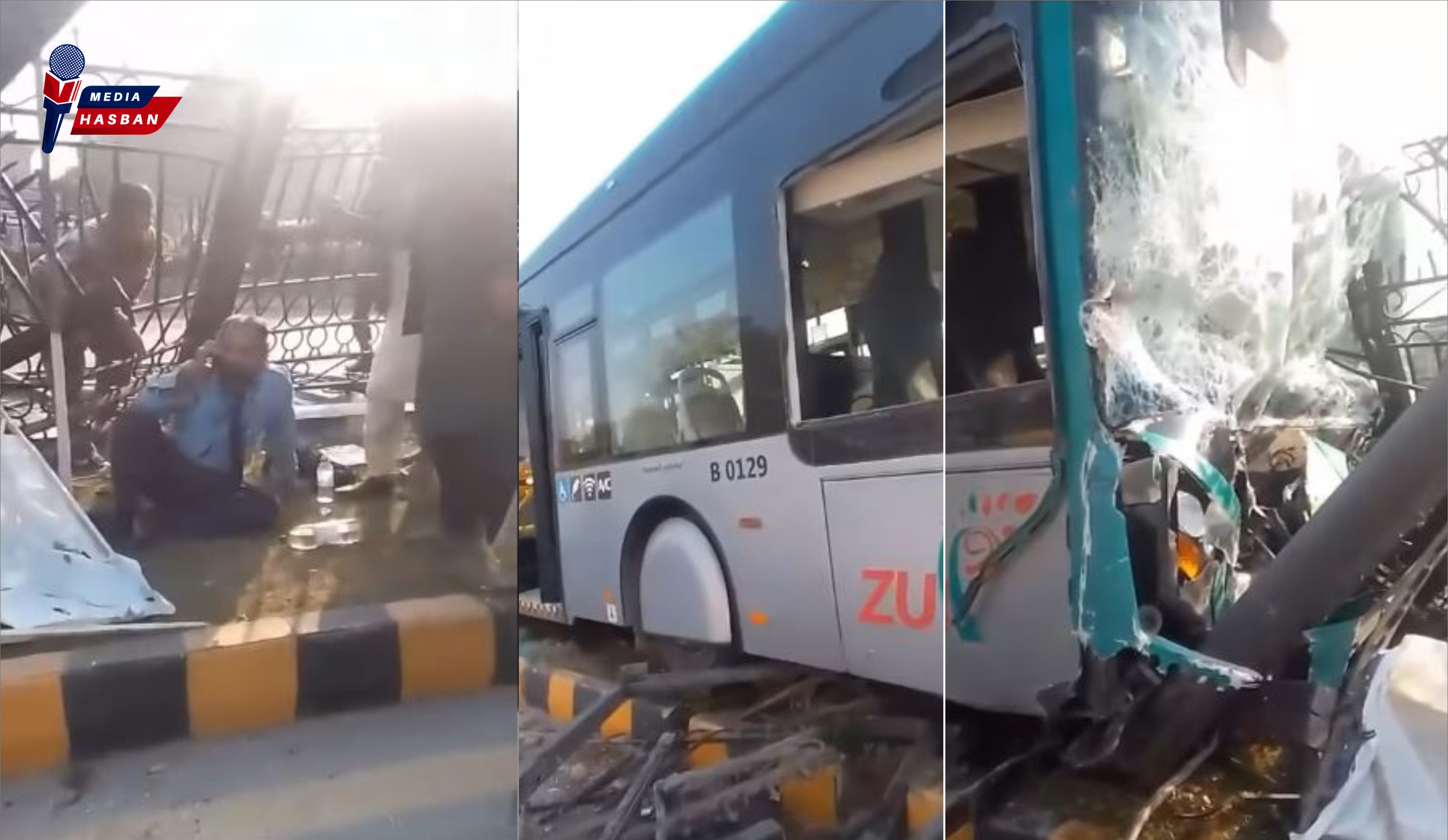 ڈرائیور کی طبیعت ناساز ہونے کے باعث  بی آرٹی بس حادثے کا شکار۔