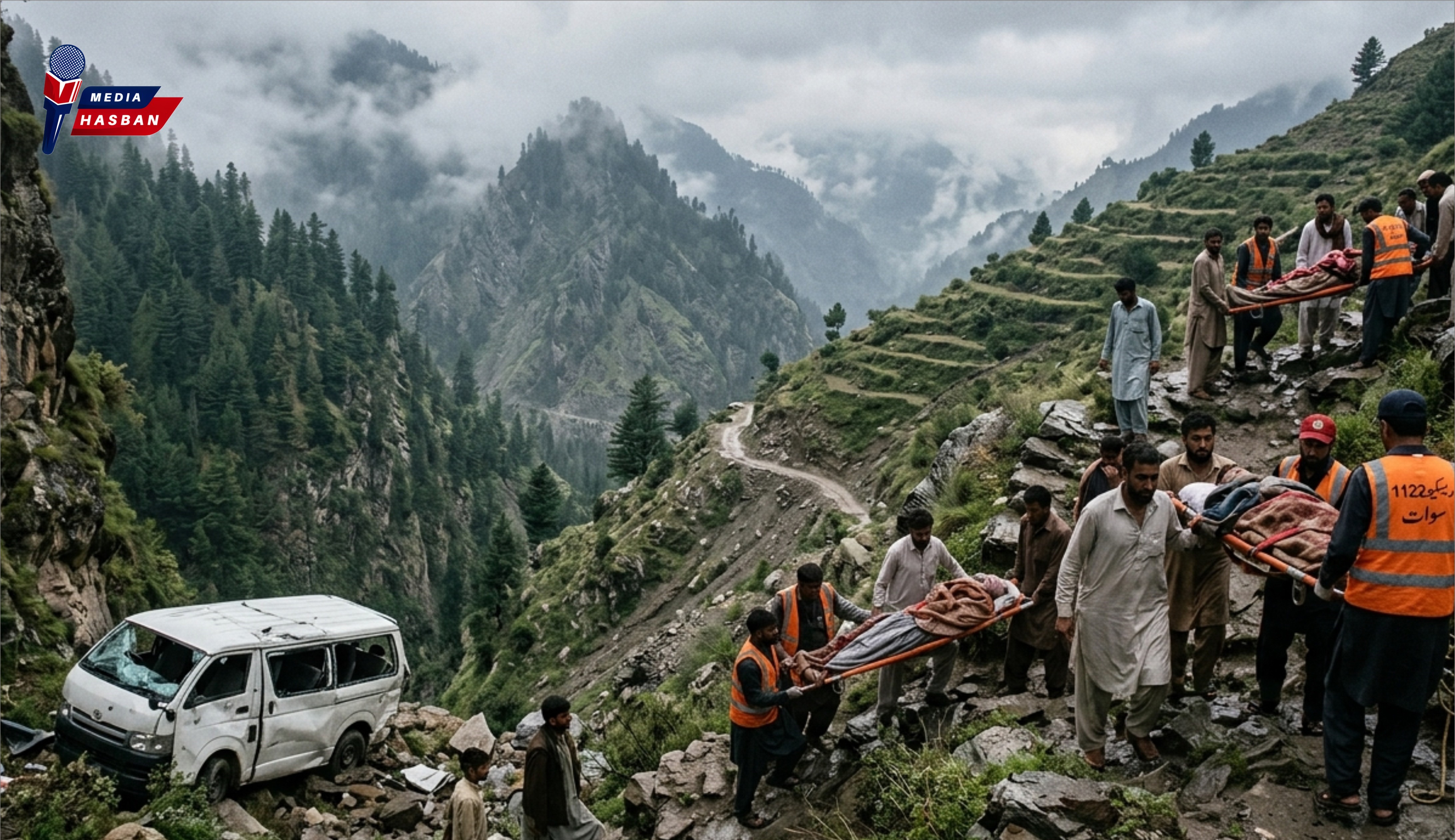 خوشیاں ماتم میں بدل گئیں:  باراتیوں کی گاڑی کھائی میں گرنے سے خواتین اور بچوں سمیت 8 افراد جاں بحق، 13 زخمی
