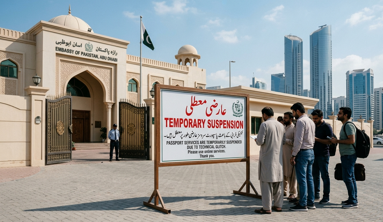 ابوظہبی میں پاکستانی سفارت خانے کی پاسپورٹ سروس عارضی طور پر معطل کر دی گئی۔