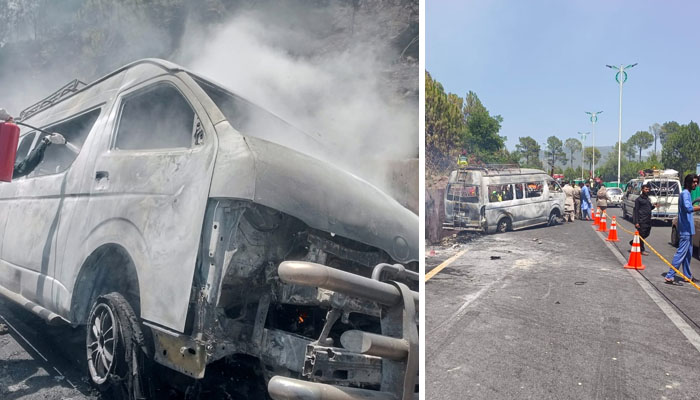 مری ایکسپریس وے پر سیاحوں کی وین کو حادثہ، انجن میں آگ لگنے سے بچوں سمیت 10 افراد جاں بحق