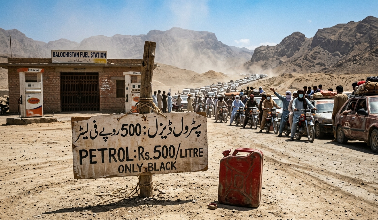 بلوچستان میں پیٹرولیم بحران شدت اختیار کر گیا؛ فی لیٹر پیٹرول اور ڈیزل کی قیمت 500 روپے تک پہنچ گئی۔