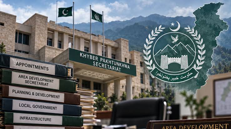 • پشاور: خیبر پختونخوا حکومت کا بڑا انتظامی اقدام؛ سابقہ فاٹا سیکریٹریٹ کے 104 کمرے 'ایریا ڈویلپمنٹ سیکریٹریٹ' کو منتقل
